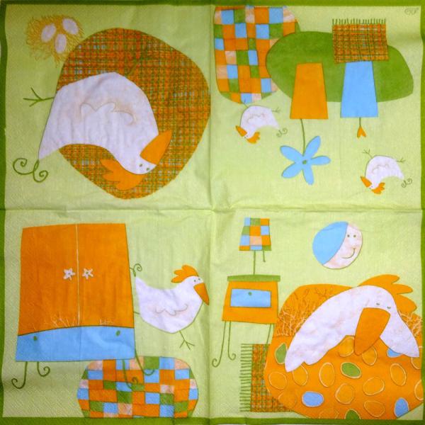 034 Rooster,  Hen - 3-ply - (grün) - Ihr